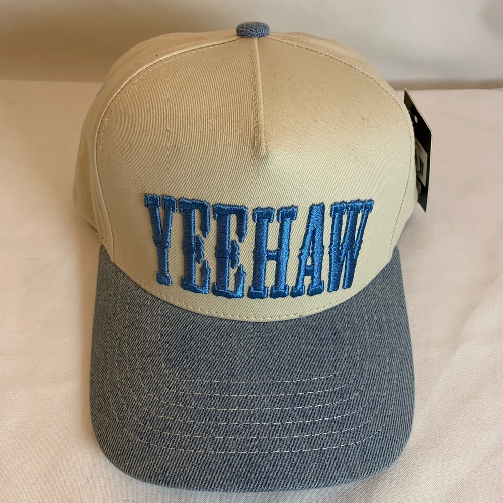 C.C Beige and Blue Embroidered Cap Yeehaw